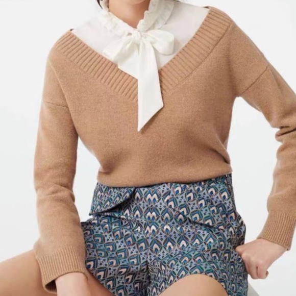 Maje Sweaters - Maje Oatmeal Wool Sweater with Front Bow – Size 2